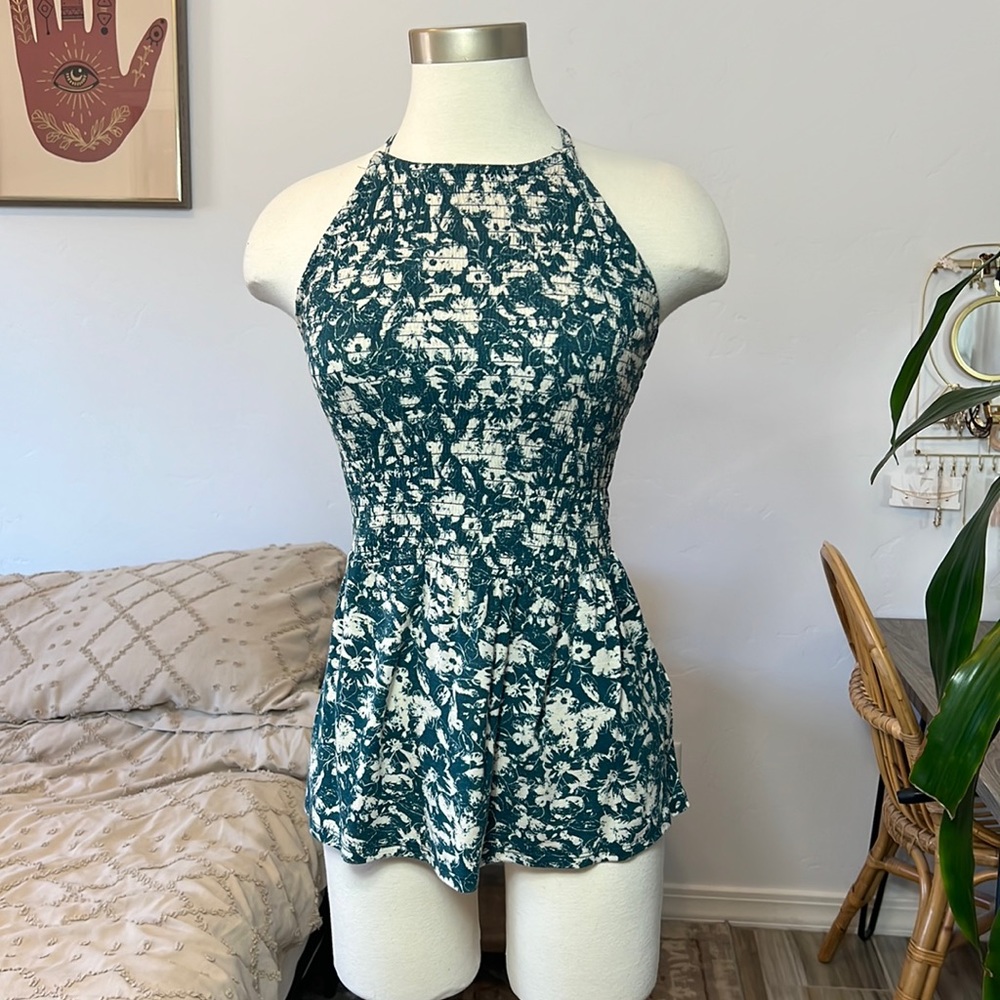 Teal floral, print, smart halter top Maurices